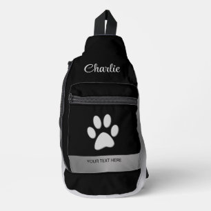 Silver Dog Paw on black background Sling Bag