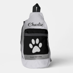 Silver Dog Paw on black background Sling Bag