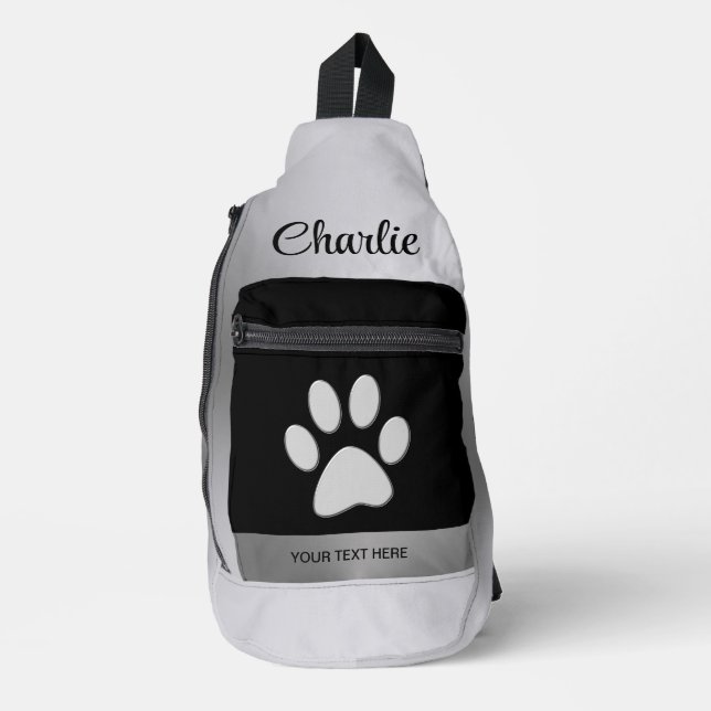 Silver Dog Paw on black background Sling Bag (Front)