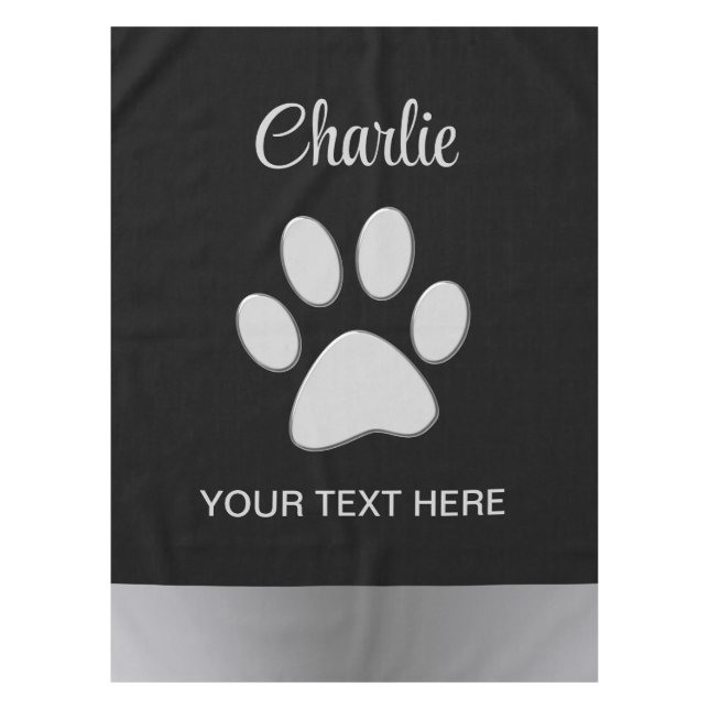  Silver Dog Paw on black background Tablecloth (Front)