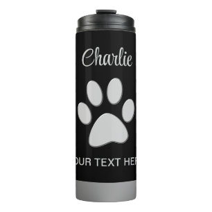 Silver Dog Paw on black background Thermal Tumbler