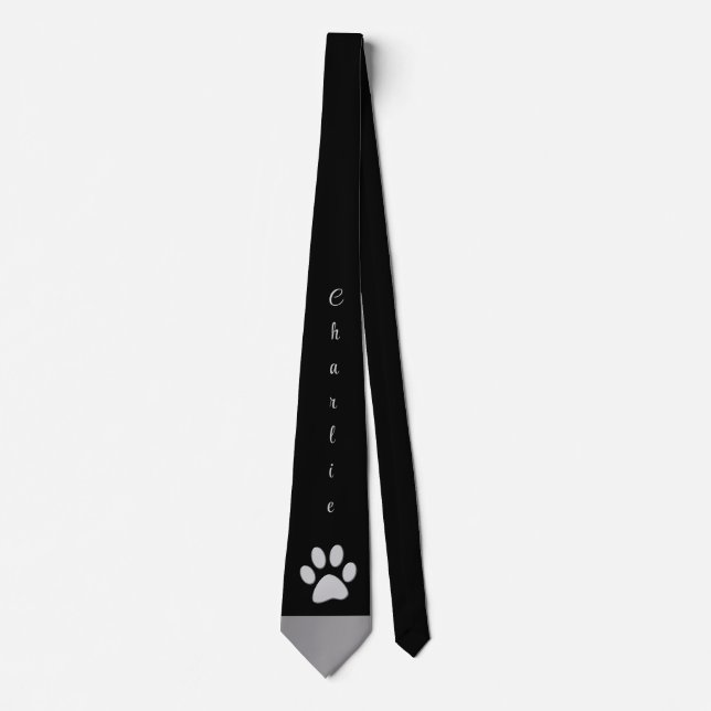  Silver Dog Paw on black background Tie (Front)
