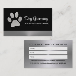 Silver Dog Paw on black Pet Grooming Service Appointment Card
