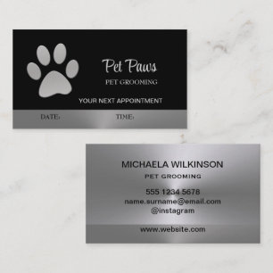Silver Dog Paw on black Pet Grooming Service Appointment Card