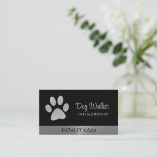 Silver Dog Paw on black Pet Grooming Service Busin Loyalty Card