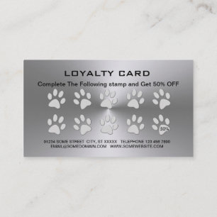 Silver Dog Paw on black Pet Grooming Service Loyalty Card