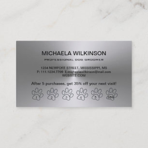 Silver Dog Paw on black Pet Grooming Service Loyalty Card