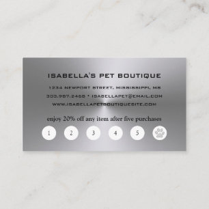 Silver Dog Paw on black Pet Grooming Service Loyalty Card