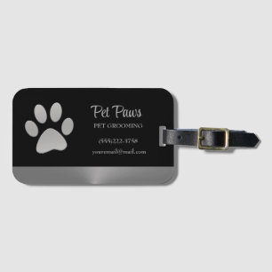 Silver Dog Paw on black Pet Grooming Service Luggage Tag
