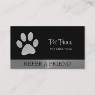 Silver Dog Paw on black Pet Grooming Service Referral Card