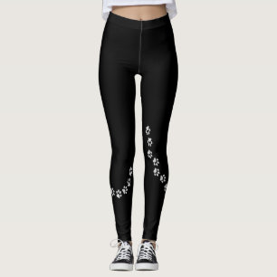 Silver Dog Paw Print on Black Background Leggings