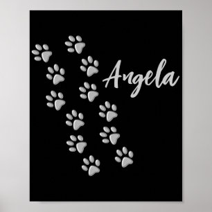 Silver Dog Paws black Background Print Pattern