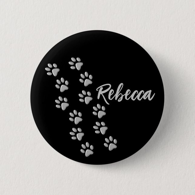 Silver Dog Paws black Background Print Pattern 6 Cm Round Badge (Front)