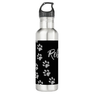 Silver Dog Paws black Background Print Pattern 710 Ml Water Bottle