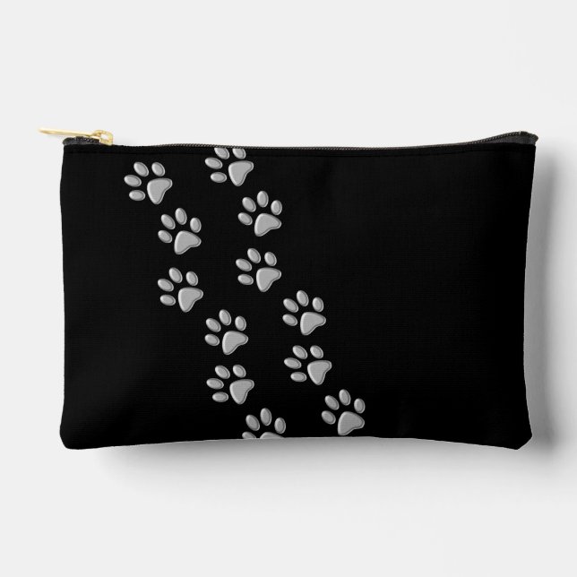 Silver Dog Paws black Background Print Pattern Accessory Pouch (Front)