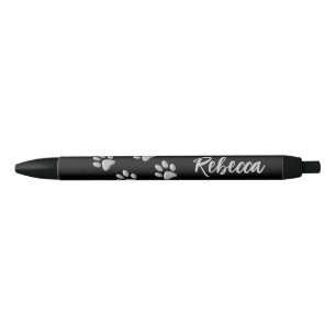 Silver Dog Paws black Background Print Pattern Black Ink Pen