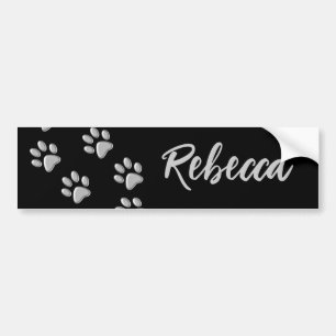 Silver Dog Paws black Background Print Pattern Bumper Sticker