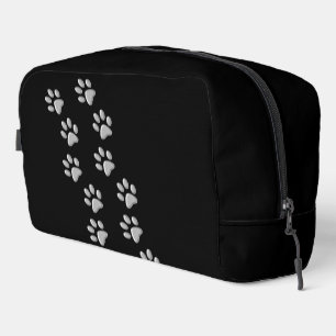 Silver Dog Paws black Background Print Pattern Dopp Kit