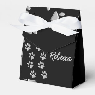 Silver Dog Paws black Background Print Pattern Favour Box