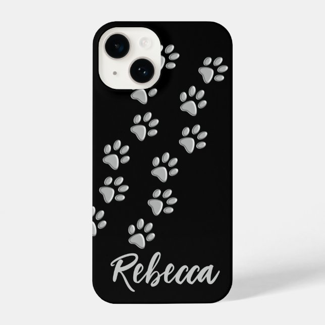 Silver Dog Paws black Background Print Pattern iPhone Case (Back)