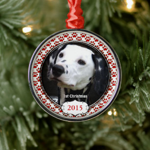 Silver Dog Paws My First Christmas Photo Ornaments