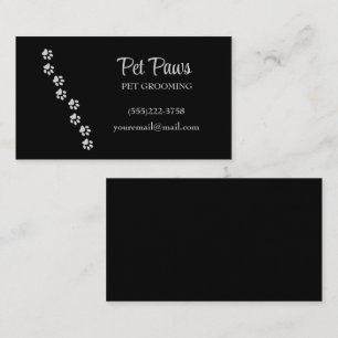 Silver Dog Paws on black Pet Grooming Service Business Card