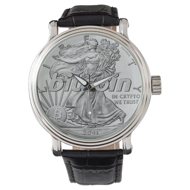 Silver Dollar Bitcoin Cryptocurrency HODL Funny Watch (Front)