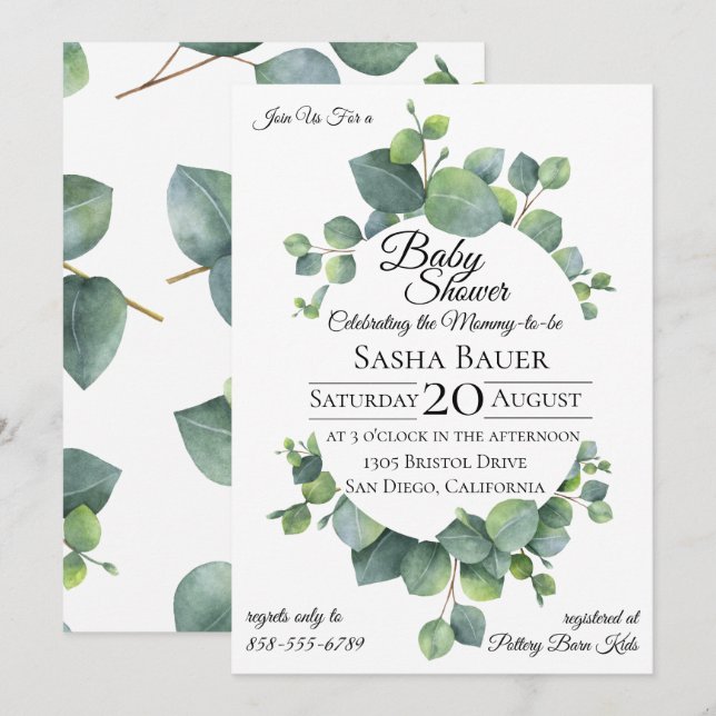 Silver Dollar Eucalyptus Baby Shower Invitation (Front/Back)