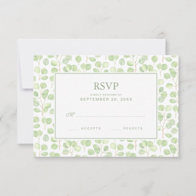 Silver Dollar Eucalyptus & Branches - Wedding RSVP Card (Front)