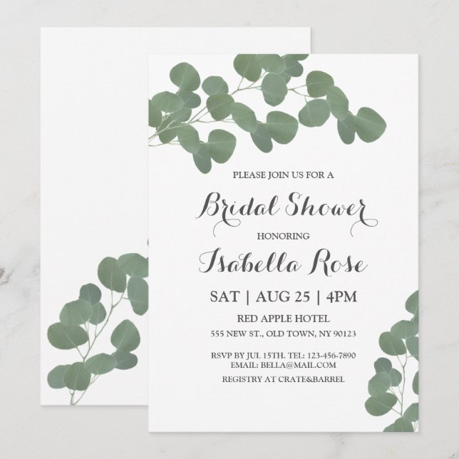 Silver Dollar Eucalyptus Bridal Shower Invitations (Front/Back)
