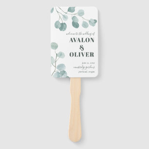 Silver Dollar Eucalyptus Thank You Wedding Hand Fan