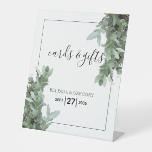 Silver Dollar Eucalyptus Wedding Cards & Gifts Pedestal Sign