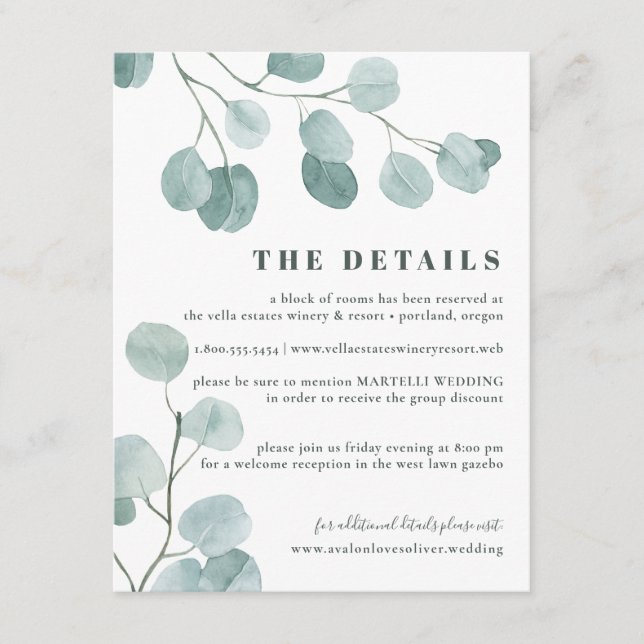 Silver Dollar Eucalyptus Wedding Enclosure Card (Front)