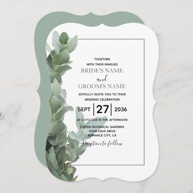 Silver Dollar Eucalyptus Wedding Invitations (Front/Back)