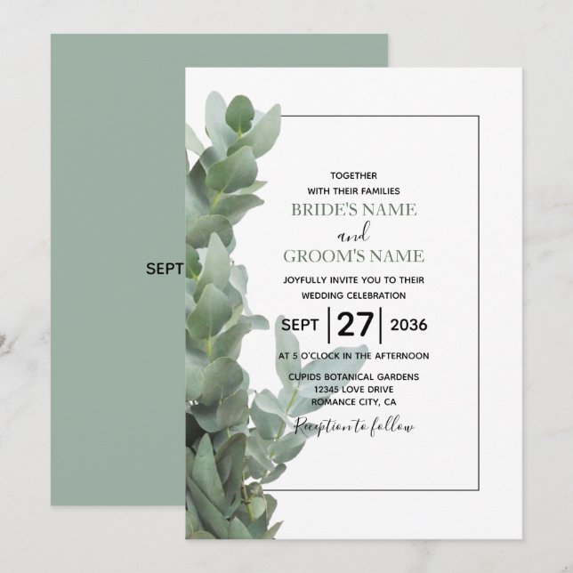 Silver Dollar Eucalyptus Wedding Invitations (Front/Back)