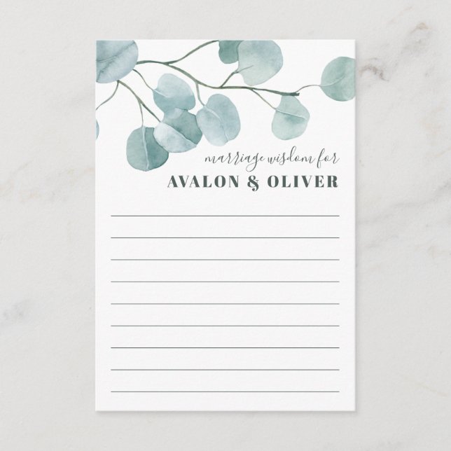 Silver Dollar Eucalyptus Wedding Marriage Advice Card (Front)