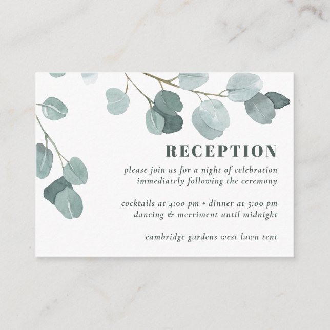 Silver Dollar Eucalyptus Wedding Reception Enclosure Card (Front)