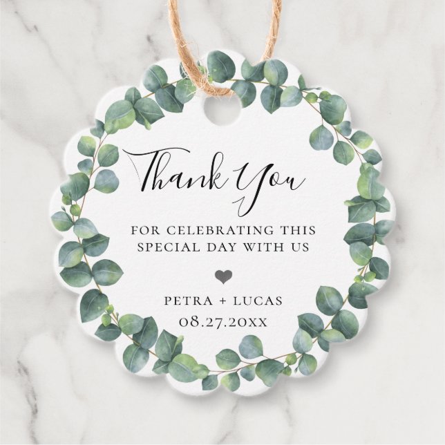 Silver Dollar Eucalyptus Wreath Favour Tags (Front)