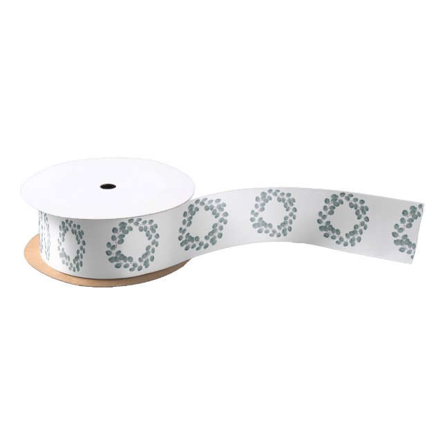 Silver Dollar Eucalyptus Wreath Pattern Satin Ribbon (Spool)
