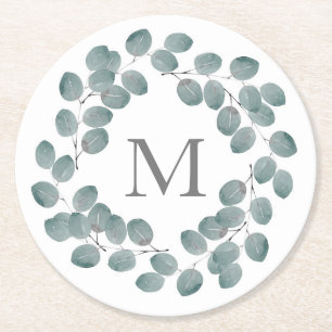 Silver Dollar Eucalyptus Wreath Round Paper Coaster