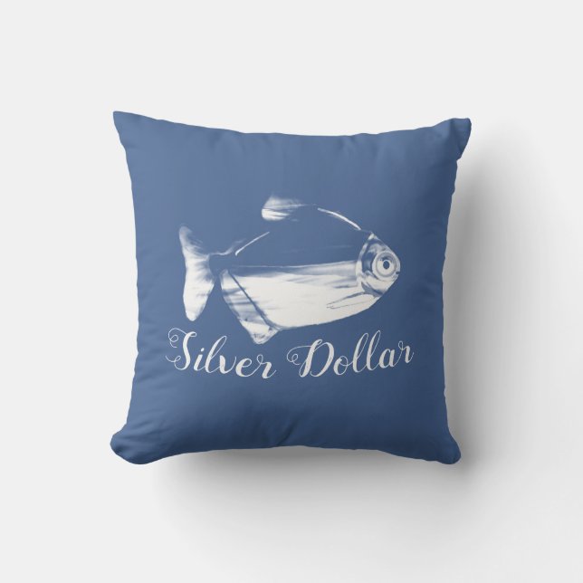 Silver Dollar Fish in Classic Blue Cushion (Front)
