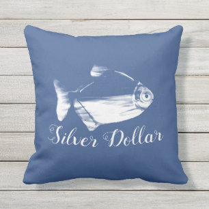 Silver Dollar Fish in Classic Blue Cushion