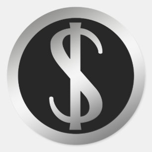 SILVER DOLLAR SIGN CLASSIC ROUND STICKER
