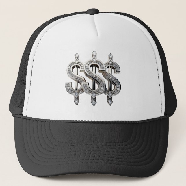 Silver Dollar Signs Drippin' with Ice Trucker Hat (Front)