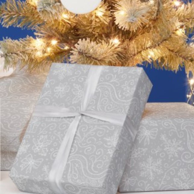Silver Doodle Christmas Sleigh Pattern Wrapping Paper (Creator Uploaded)