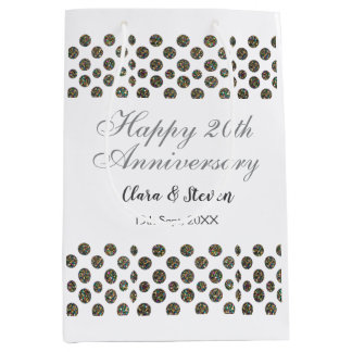 SILVER dots glitter happy 20th anniversary wedding Medium Gift Bag