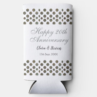 SILVER dots glitter happy 20th anniversary wedding Seltzer Can Cooler