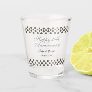SILVER dots glitter happy 20th anniversary wedding Shot Glass