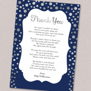 Silver Dots navy boy baby shower thank you notes Invitation