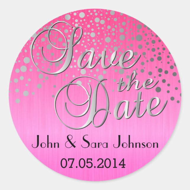 Silver Dots & Pink | Personalise Classic Round Sticker (Front)